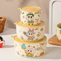 Keramik Cartoon Shin Chan Dreistufige 4-Fach Mikrowellengeeignete Frischhaltedose mit Deckel Obst Bento-Box