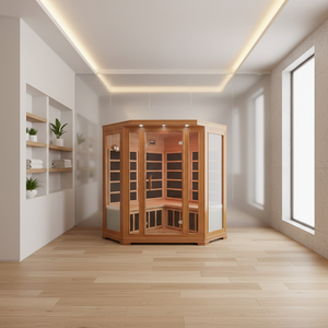 Hot Sale Modern 4-Person Corner Cedar Indoor Solid Wood <b>Sauna</b> Far Infrared Control Panel for Relaxation Villas <b>Sauna</b> - Product Image 1
