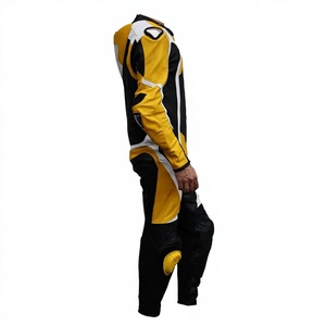 <b>Men</b> Full Sleeve Motorcycle Racing <b>Jacket</b> Yellow <b>Black</b> White Color Blocked Windproof All Seasons Wear - Product Image 4