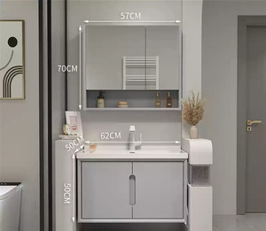 Luxury Modern Furniture Design <b>Floating</b> Rock Stone Countertop Ceramic Sink Bathroom Cabinet LED Mirror Vanity Set with <b>Drawers</b> - Product Image 5