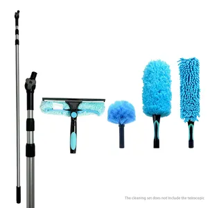 Window cleaning equipment spider web cleaning microfiber fluffy duster with extension pole 6pcs cleaning tool set