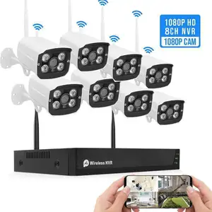 Tuya Home Kamera CCTV, Kit Kamera IP Wifi Nvr 1080P Pengawas Video Luar Ruangan Tahan Air 8CH, Sistem Kamera CCTV