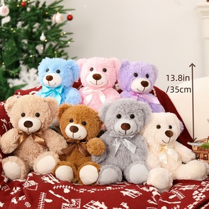 Toptan yüksek kalite sıcak 35cm yumuşak oyuncak ayılar toplu doldurulmuş hayvanlar ipek yay ile renkli pembe kahverengi ayılar doğum günü hediyesi - Product Image 1