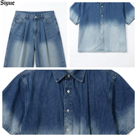 Ensemble coordonné en jean avant-gardiste pour homme : chemise oversize délavée à dégradé ombré et jean à jambe extrêmement large style streetwear