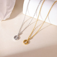 Collier Pendentif Cercle Asymétrique en Zircon Cubique, Acier Inoxydable 316L, Plaqué Or et Argent, Anti-ternissement, Bijoux Minimalistes pour Femme, OEM