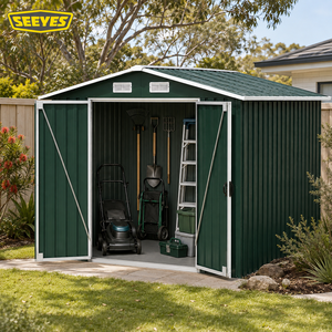 Rust Proof Powder Coated Steel Garden Shed Double Swing Doors UV Protected Outdoor Backyard <b>Storage</b> With Built-in Vents - Product Image 1