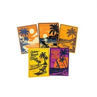Dr Patches Patchs rectangulaires thermocollants pour vacances d'été, en broderie 3D, PVC, tissu sergé et feutre non-tissé, motif Soleil Plage Dorée