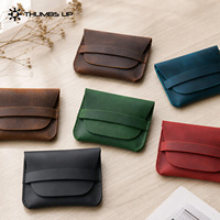Tarjetero Delgado de Cuero Crazy Horse con Bloqueo RFID Personalizado THUMBS-UP para Hombre