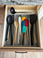 Trend Pick Plateau de rangement extensible en plastique PP à 4 compartiments pour couverts et ustensiles, séparateur de tiroir de cuisine pour outils de cuisine et gadgets domestiques