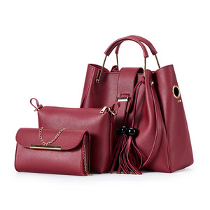 高品质女士3 pcs套装大容量手提包纯色钱包单肩斜挎包Pu皮革手提包 - Product Image 2