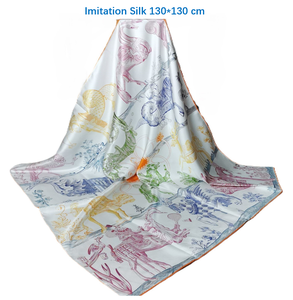 Sciarpa Quadrata in Seta Satinata <span class=keywords><strong>Vintage</strong></span> 130*130 CM, Stampa Digitale, Sciarpa da Matrimonio Personalizzabile, Turbante da Donna - Product Image 5