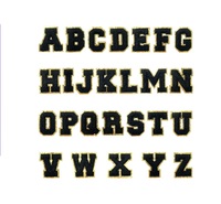 Patchs thermocollants personnalisés en lettres anglaises (26 lettres) avec bordure dorée, noirs, 5,5 cm, pour vêtements et sacs