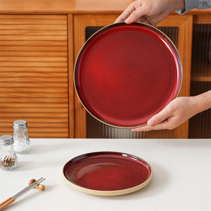 Bestseller Tischgeschirr Vorspeisen-Teller Rot Glasierte Keramik Flache Pasta-Teller für Restaurant Hochzeit Bankett - Product Image 4