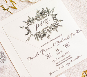Elegante botanische Monogramm klare Acryl Hochzeits einladung karte mit minimalist ischen Pergament Wrap RSVP Karte moderne Ehe lädt ein - Product Image 3