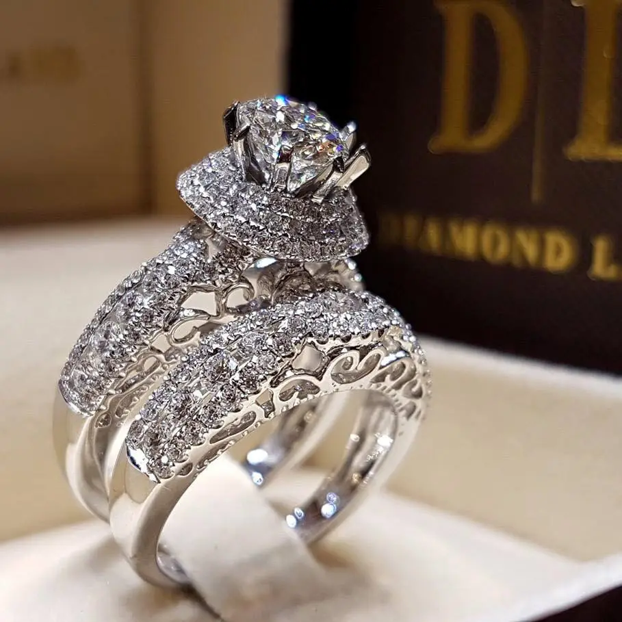 Neue zirkon nachahmung diamant set ring luxus party hochzeit ringe engagement edelstein ringe (KR102)