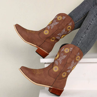 Bottes d'hiver avec Logo personnalisé brodé, bottes occidentales à bout carré et à talons épais pour femmes