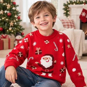 <span class=keywords><strong>Pull</strong></span> en viscose tricoté à col rond pour enfants, garçons et filles, style occidental, dessin animé de Noël, extensible, pour l'automne et l'hiver - Product Image 3