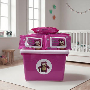 Lingettes humides pour enfants extra douces, écologiques, non tissées, au design ours fraise, pures pour l'eau, nettoyage des mains et du visage, boîte de rangement de 10 paquets - Product Image 3