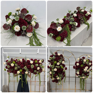 SMOOTH <b>Artificial</b> Burgundy Green Flower arrangement Dark Red <b>Hydrangea</b> Centerpiece Flower Ball With Hanging Amaranthus for Event - Product Image 5