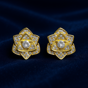 Pendientes de botón con flor de oro blanco E1931 con engaste de diamantes para mujer, joyería fina de lujo - Product Image 2