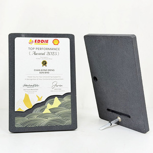 <span class=keywords><strong>Plaque</strong></span> de reconnaissance en pierre d'encre noire, motif sommet de montagne et vague marine, gravée, récompense MH-J0164 - Product Image 4