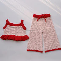 Ensemble d'été pour petite fille : débardeur en maille respirante à motif quadrillé et pantalon ample – Tenue de plage en tricot