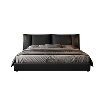 Lit confortable de style moderne avec cadre en bois massif, durable, taille king, revêtement en cuir, rembourré et doux