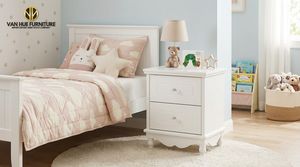 Vietnam Sturdy Construction White Children <b>Bedside</b> Table Kids Nightstand 2 Drawers for Boys and Girls Bedroom - Product Image 6