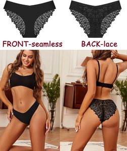 Đồ lót nữ bán buôn 6 màu liền mạch chất liệu lụ<span class=keywords><strong>a</strong></span> đá, cạp thấp, quần lót nữ thoáng khí với ren phí<span class=keywords><strong>a</strong></span> sau - Product Image 5