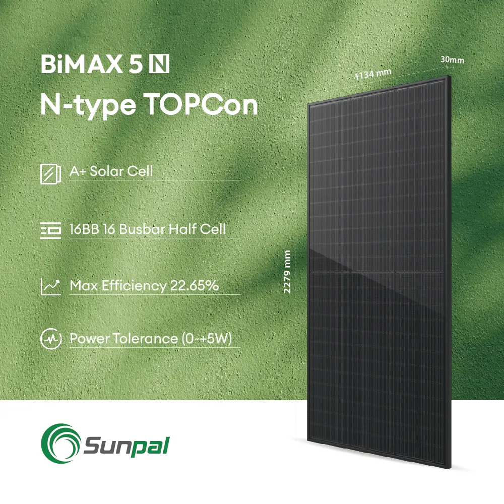 Sunpal N tipi tam siyah güneş panelleri 560W 580W çift cam güneş panelleri konut teras çatı evi için Set