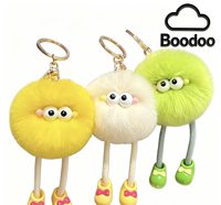 Gantungan Kunci Boneka Kartun Lucu dengan Isian Kapas PP Desain Rajutan Pom Pom Lembut untuk Menghilangkan Stres