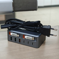 Chargeur GaN PD 120W 8 ports QC3.0 Adaptateur de voyage universel avec câble USB-C rétractable Chargeur rapide multi USB A+C