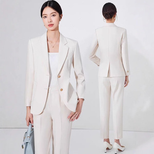 Women's Blue Suit Set Polyester Three Quarter Sleeve Anti-Wrinkle Formal Spring Style - Product Image 3