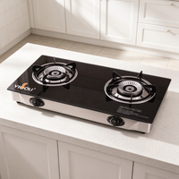 Kompor Gas Portabel China dengan Top Table Kaca Temper, 2 Tungku, untuk Peralatan Dapur Rumah