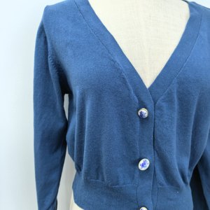 <span class=keywords><strong>Cardigan</strong></span> Elegante da <span class=keywords><strong>Donna</strong></span> con Scollo a V e Bottoni Blu Vintage, Maglione Corto a Maniche Lunghe per Primavera Estate - Product Image 5
