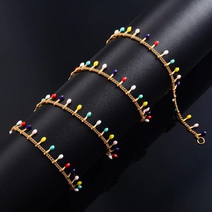 Collier long en acier inoxydable émaillé coloré et délicat pour femme, chaîne de cou à maillons, collier ras du cou plaqué or, accessoires de bijoux bohèmes - Product Image 2