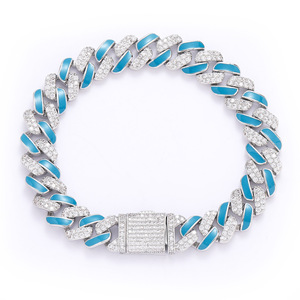 Nouvelle chaîne cubaine <span class=keywords><strong>Miami</strong></span> en or bleu avec effet goutte d'huile, 12 mm de large, style hip-hop tendance, chaîne à maillons cubains pour hommes et femmes - Product Image 2