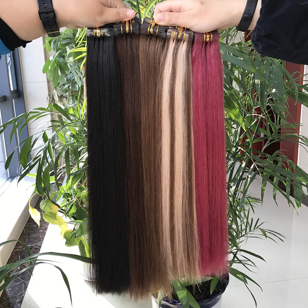 Kustom 40 buah per Pak pita lurus kinky tahan air ekstensi rambut manusia mentah