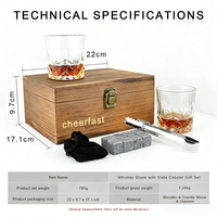 Set de regalo de piedras de granito para enfriar whisky con estante de madera y vasos, MOQ bajo