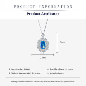 Fashion Copper Iced Flower Cut 10*14mm Sea <b>Blue</b> Oval Cubic Zirconia Rings And <b>Necklace</b> most beutiful floral jewlarly sets - Product Image 2