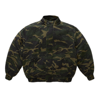 Veste pour homme personnalisée avec imprimé camouflage intégral, en sergé de coton, capuche amovible, doublure matelassée épaisse, fermeture à boutons et à glissière bidirectionnelle
