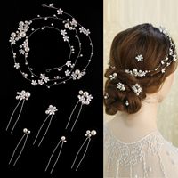 Mode mariée une pièce cheveux longs vigne 6 pièces un ensembles épingle à cheveux à la main alliage fleur casque ensembles de bijoux de mariage