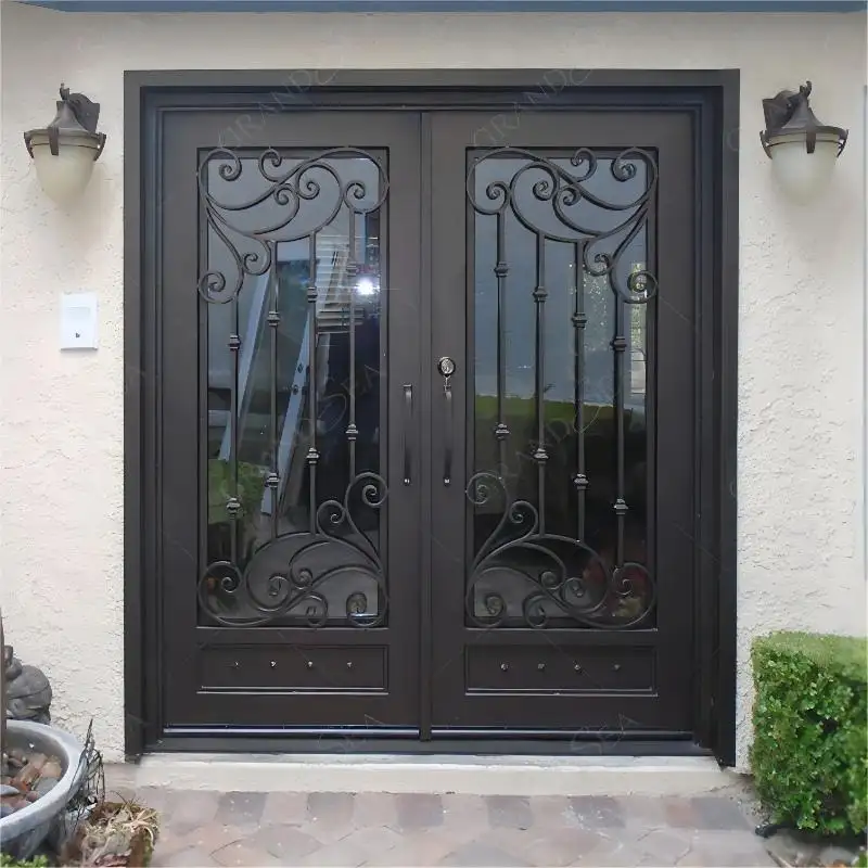 Modern Luxury Design Garden Front Yard Security Entrance Wrought Iron Double Gate Carved Large Size Wrought Iron Gate
