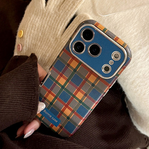 Coque pour iPhone 17, en cuir électroplaqué avec motif écossais bleu britannique, coque de téléphone souple antichoc intégrale - Product Image 4