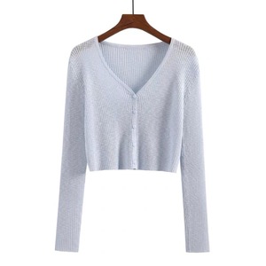 Women's Knitted <b>Cardigan</b> Long Sleeve Thin Breathable Loose Fit V Neck Single Breasted <b>Spring</b> Summer Wear - Product Image 4