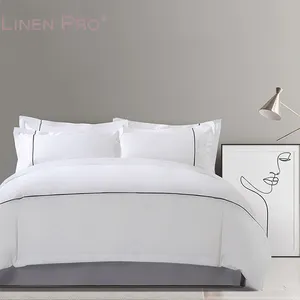 LINENPRO Wholesale Bulk High Quality White Embroidery Egyptian Cotton Bed Sheets Sets Bedding Set For Hotel Motel Use
