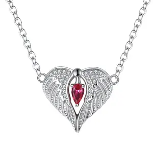 RINNTIN SN292 Angel Wings Zodiac Necklace For Women Designer Korean Fashion 925 Sterling Silver Jewelry Crystal Necklace Pendant