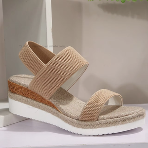 Nouvelles sandales compensées à bout ouvert pour femme, grande taille, à semelle épaisse, avec maille élastique, vente en gros - Product Image 2