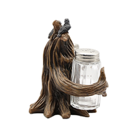 Ensemble salière et poivrière en résine style sculpture sur bois hibou gothique d'Halloween, support décoratif de cuisine, vente en gros OEM ODM