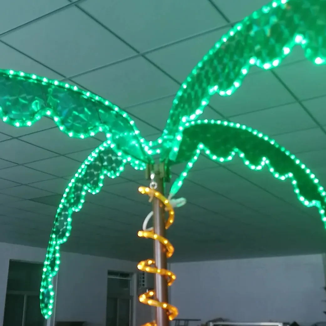 7 pies al aire libre DC 30V verde amarillo LED cuerda iluminada luces de jardín diseño de palmeras